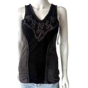 FREE PEOPLE Black Lace Detail Sleeveless Dressy Tank Top